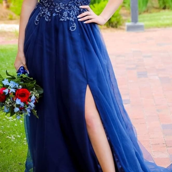 Prom dress...from Dillards..original $369. Dark blue..gorgeous. - Picture 3 of 3